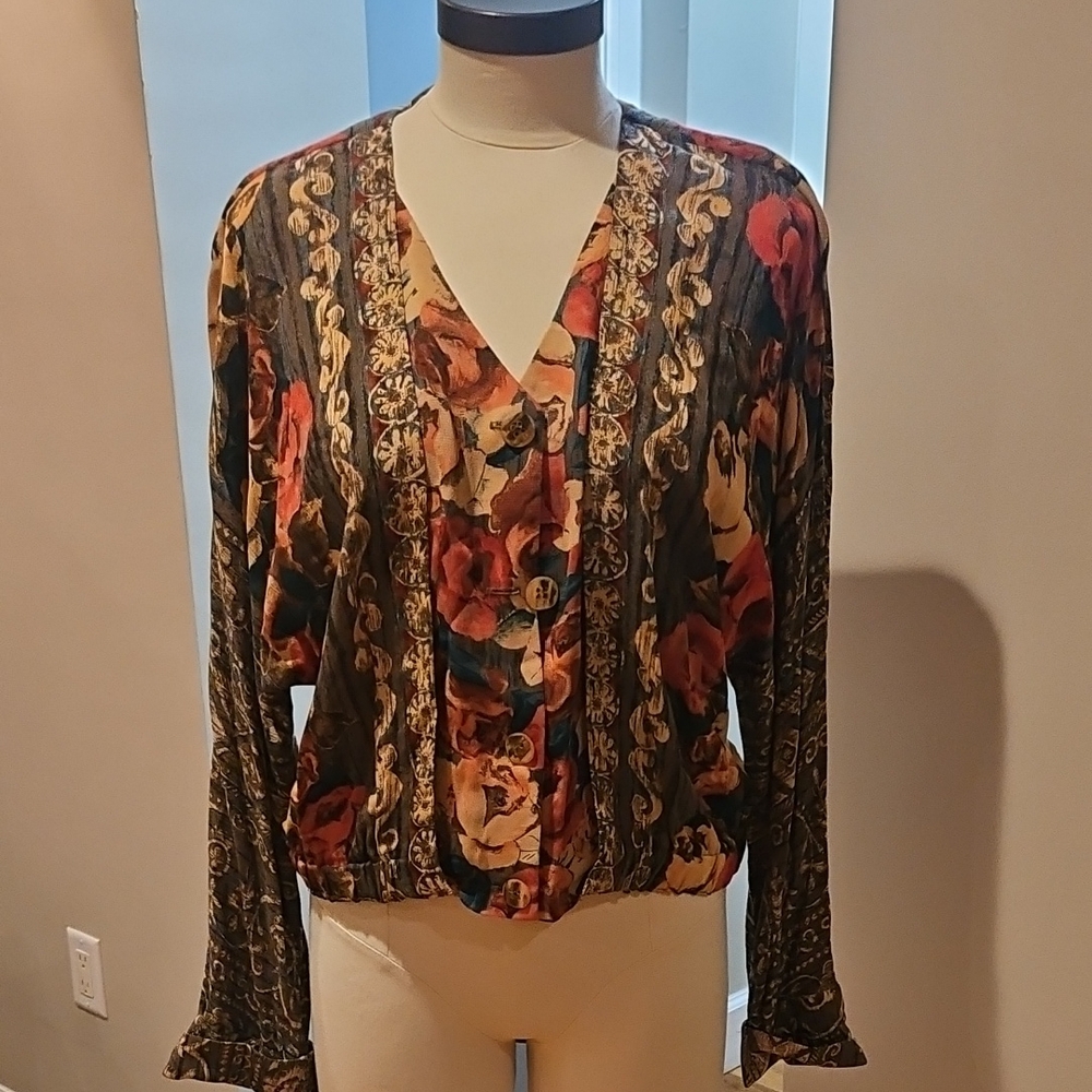 Carole Little Black and Red Floral Blouse